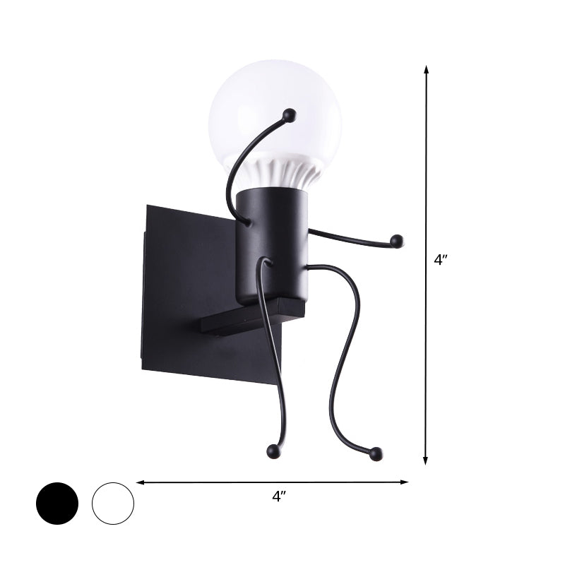 Sikunuo | Black/White Human Shape Wall Lamp Art Deco Metallic 1/2-Cap Bedside Wall-mounted Lighting
