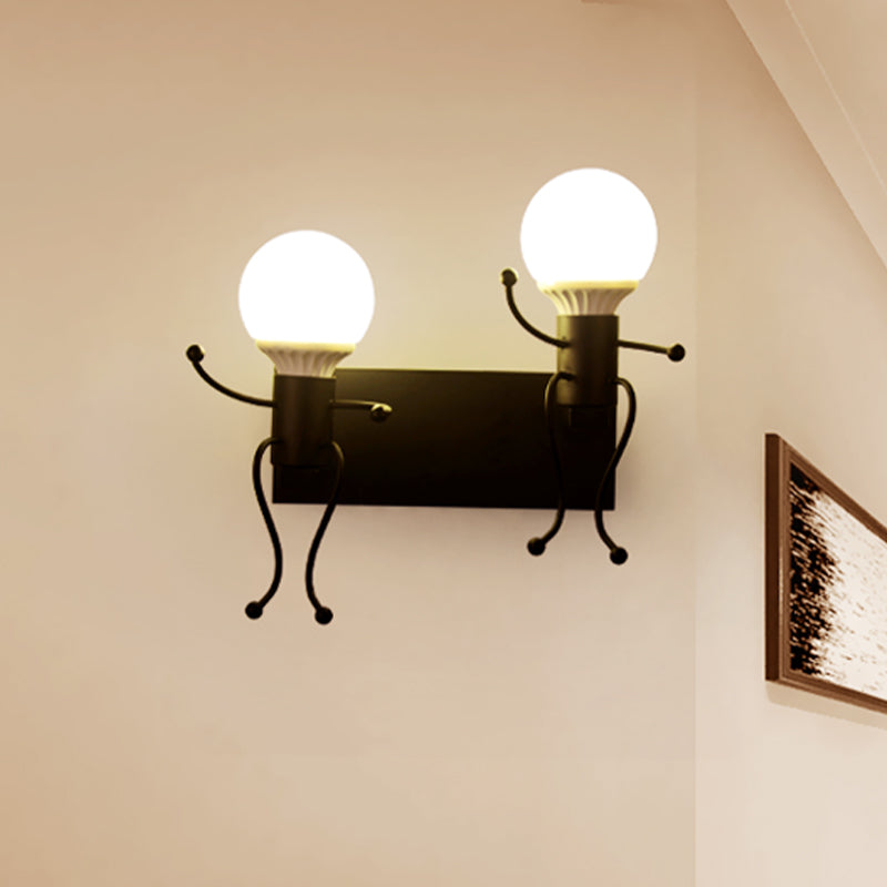 Sikunuo | Black/White Human Shape Wall Lamp Art Deco Metallic 1/2-Cap Bedside Wall-mounted Lighting