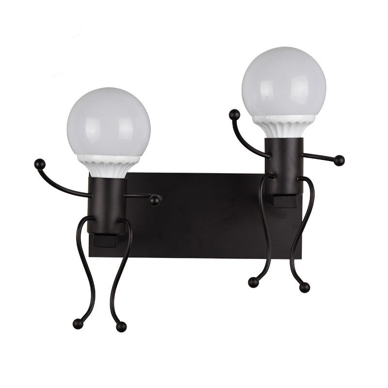 Sikunuo | Black/White Human Shape Wall Lamp Art Deco Metallic 1/2-Cap Bedside Wall-mounted Lighting