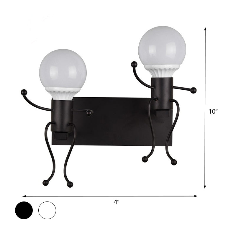 Sikunuo | Black/White Human Shape Wall Lamp Art Deco Metallic 1/2-Cap Bedside Wall-mounted Lighting
