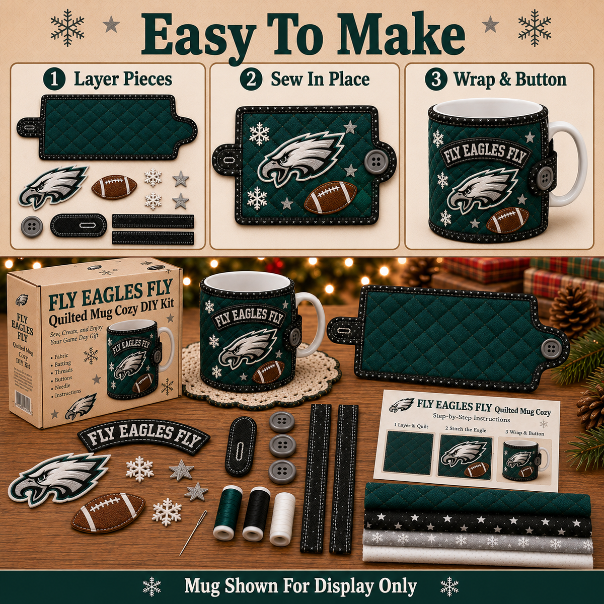 FLY EAGLES FLY — Quilted Mug Cozy Sewing Kit