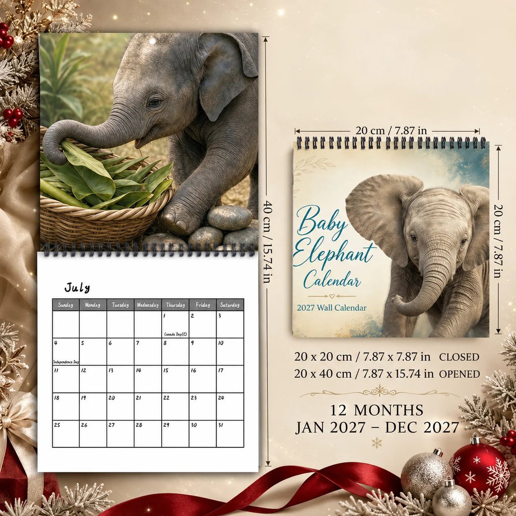 Baby Elephant 2027 Wall Calendar