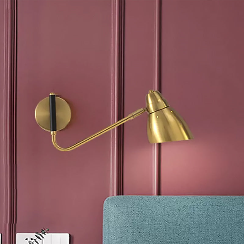 Sikunuo | 1 Bulb Bedroom Wall Light Contemporary Gold Wall Mounted Lighting with Dome Metal Shade