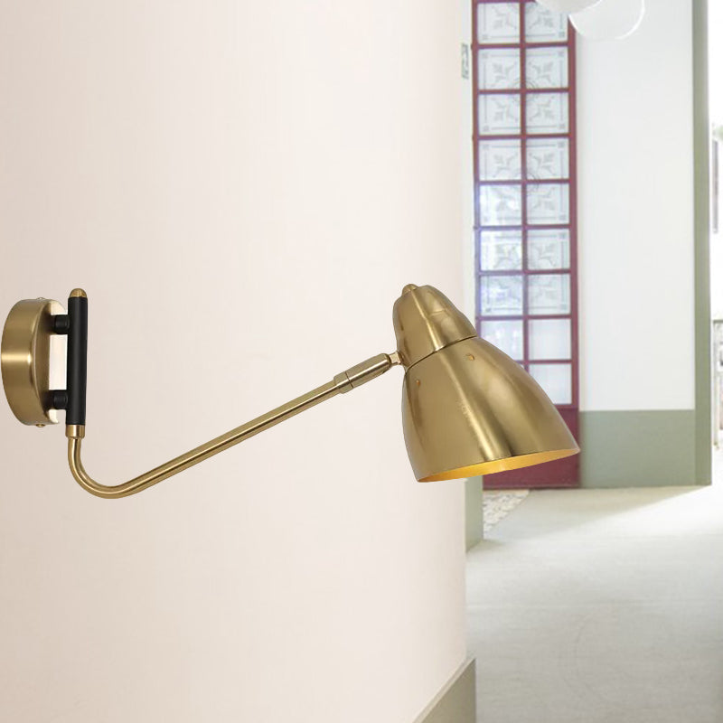Sikunuo | 1 Bulb Bedroom Wall Light Contemporary Gold Wall Mounted Lighting with Dome Metal Shade