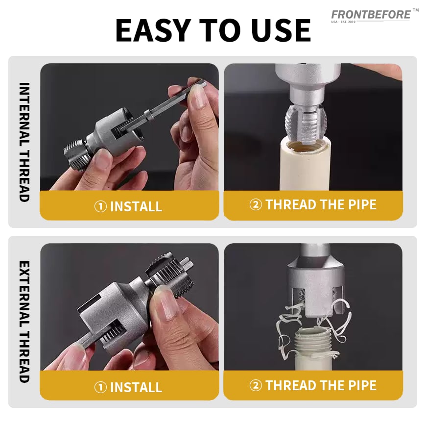 Sikunuo | Pipe Threading Tool | Dual-Function Internal & External Threads | 40Cr Alloy Steel | 1/2" or 3/4"