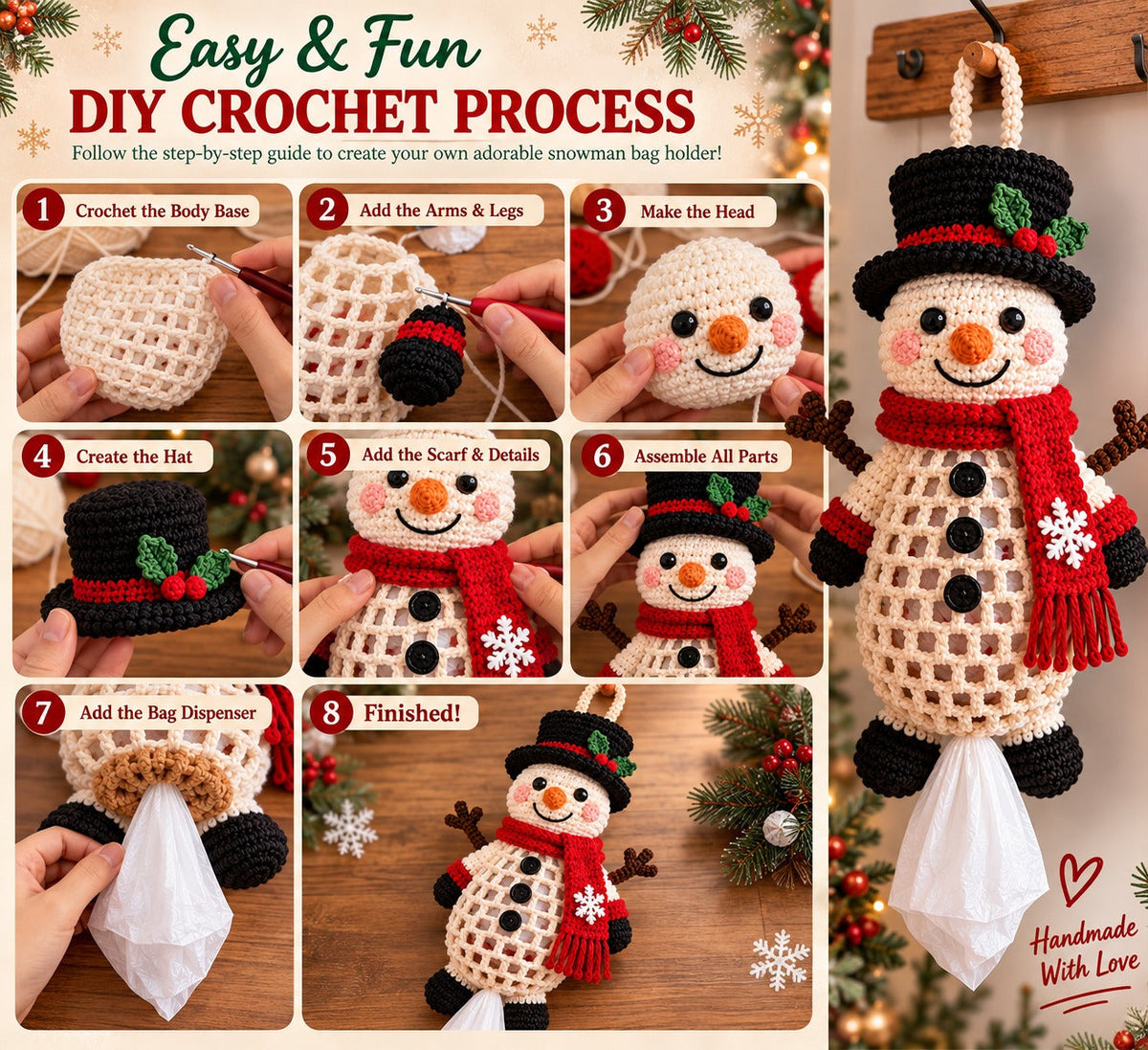 Christmas Gingerbread Man Crochet Bag Holder Kit