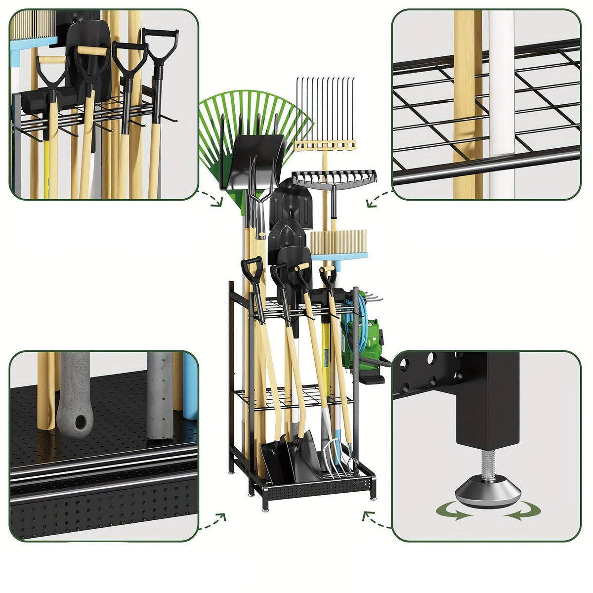 Sikunuo | Heavy-Duty Black Metal Garden Rack – Durable Outdoor Tool & Hose Storage Organiser