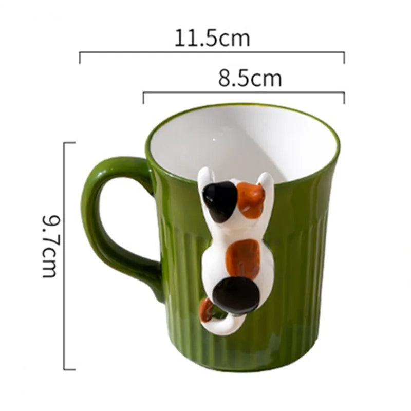 Ceramic Coffee Mug with Climbing Cat Design