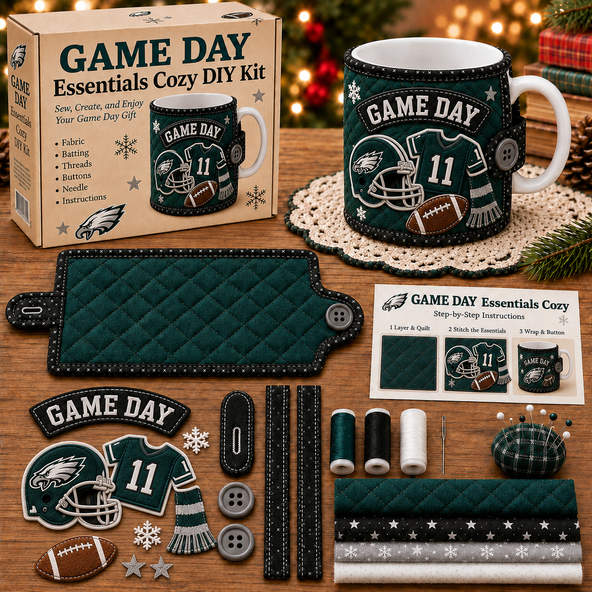 FLY EAGLES FLY — Quilted Mug Cozy Sewing Kit