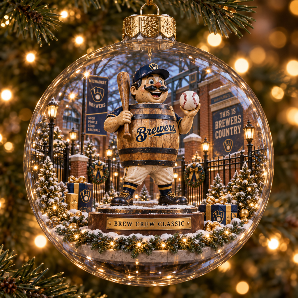 Brewers Light-Up Baseball Heritage Christmas Ornament