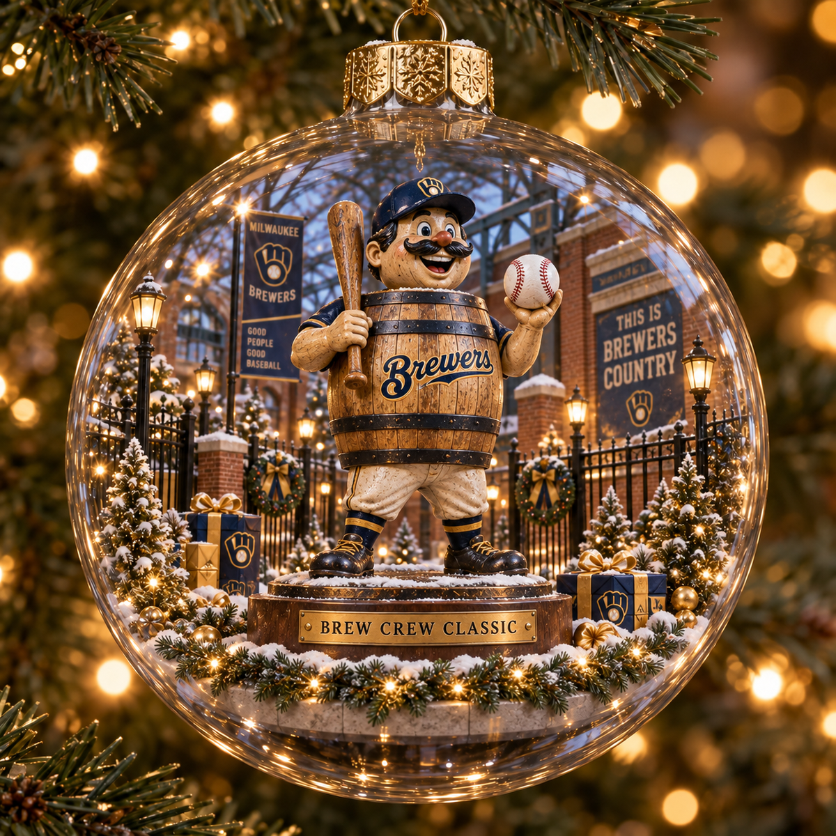 Brewers Light-Up Baseball Heritage Christmas Ornament