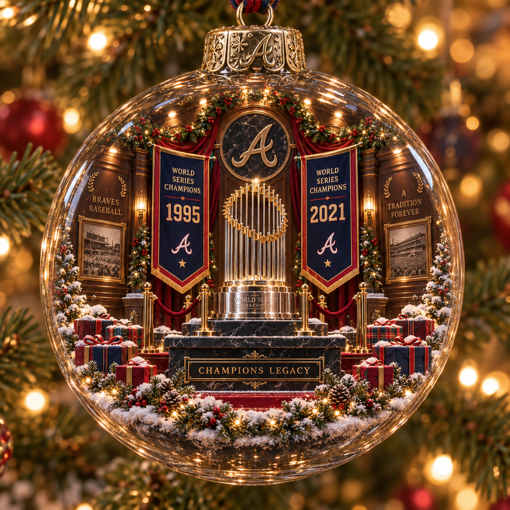 Atlanta Braves Light-Up Baseball Heritage Christmas Ornament