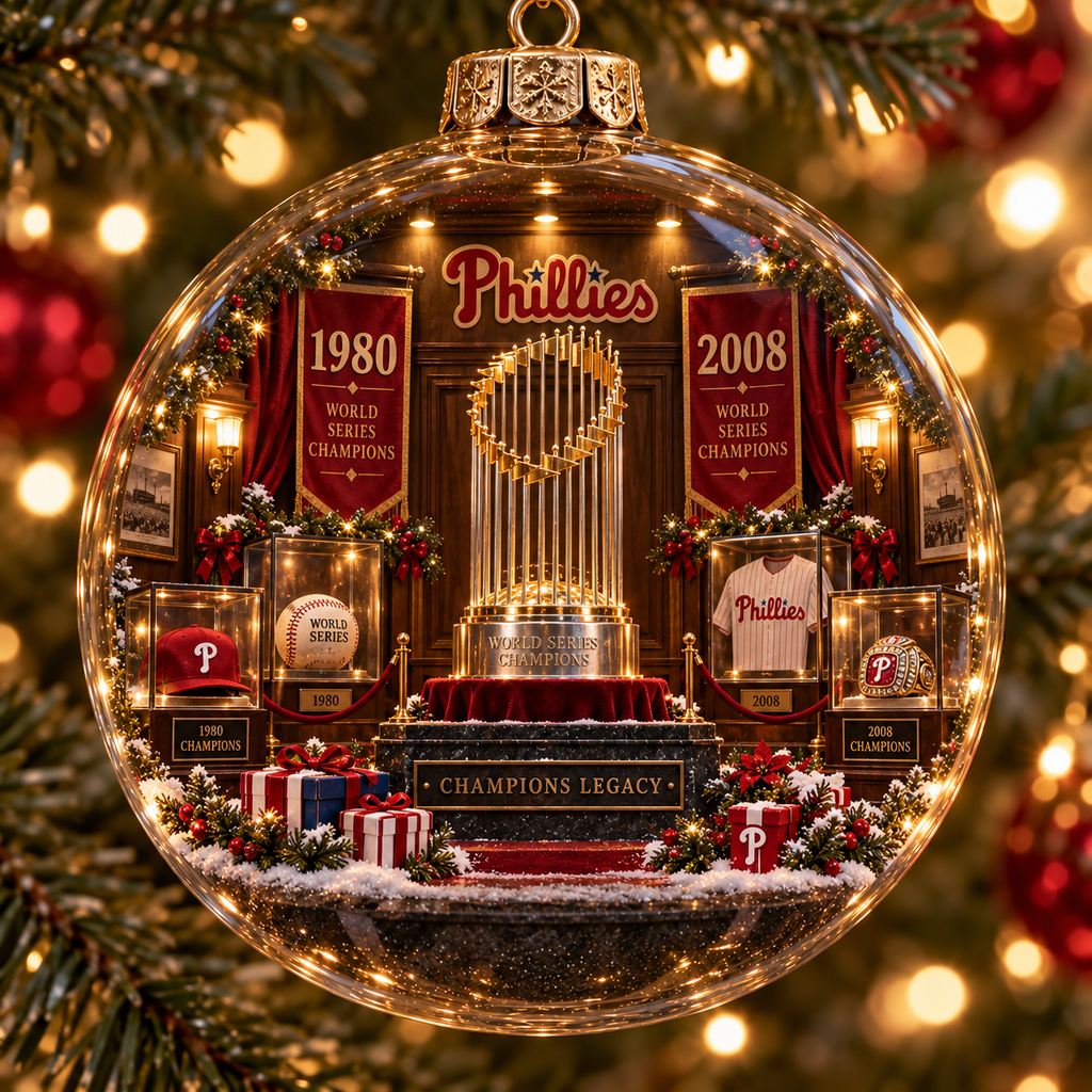 Phillies Light-Up Baseball Heritage Christmas Ornament