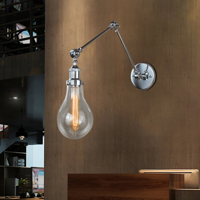 Sikunuo | Bulb Shade Clear Glass Wall Lighting Industrial Single Light Living Room Wall Lamp in Chrome
