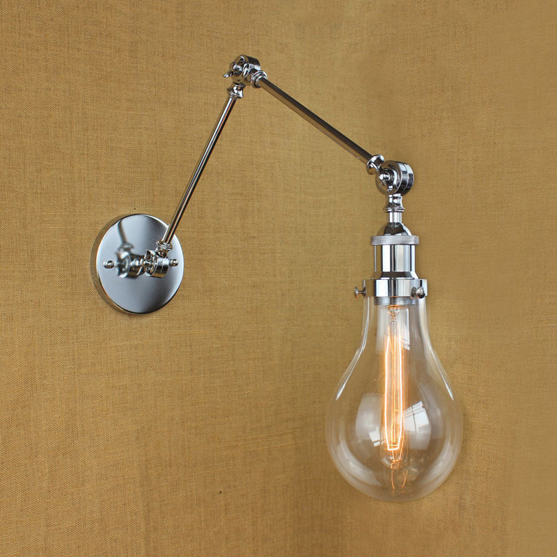 Sikunuo | Bulb Shade Clear Glass Wall Lighting Industrial Single Light Living Room Wall Lamp in Chrome