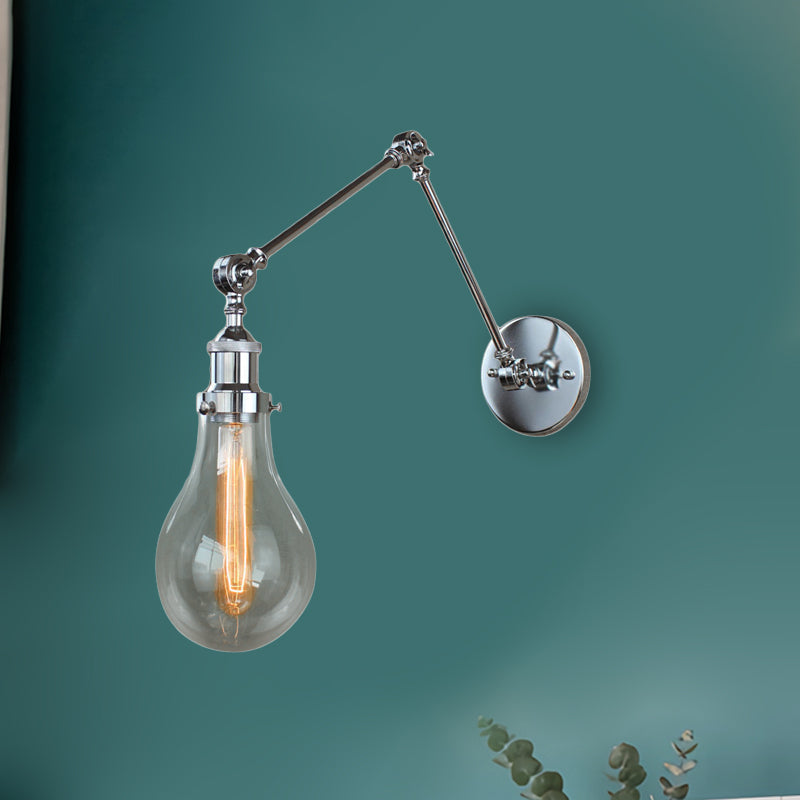 Sikunuo | Bulb Shade Clear Glass Wall Lighting Industrial Single Light Living Room Wall Lamp in Chrome