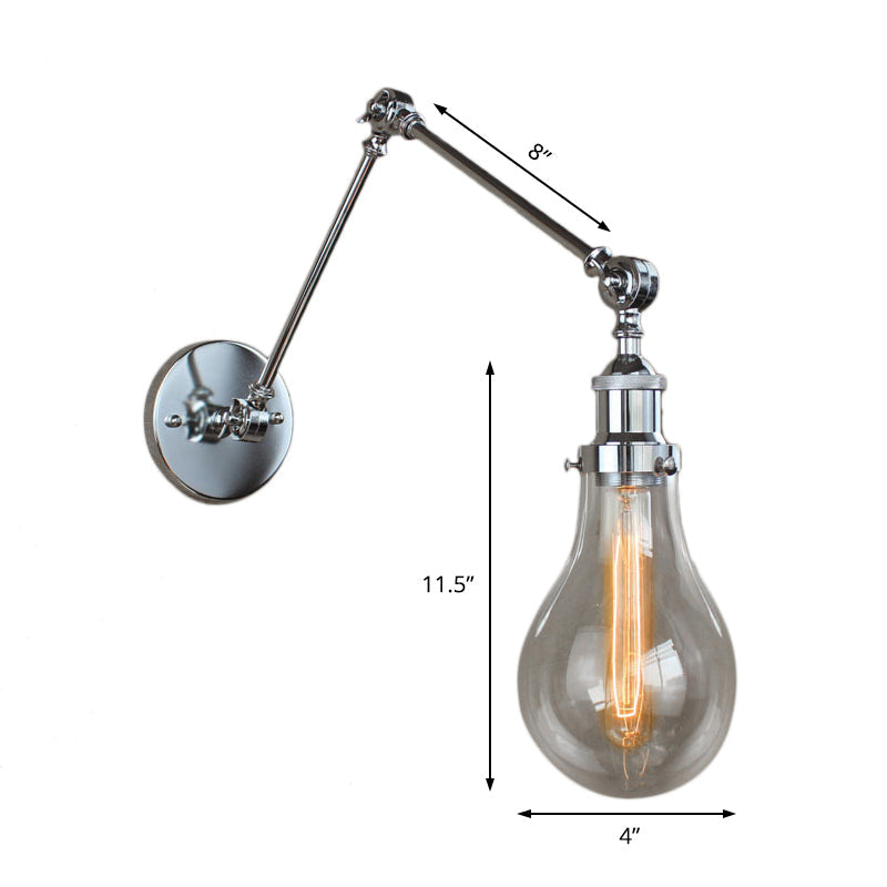 Sikunuo | Bulb Shade Clear Glass Wall Lighting Industrial Single Light Living Room Wall Lamp in Chrome