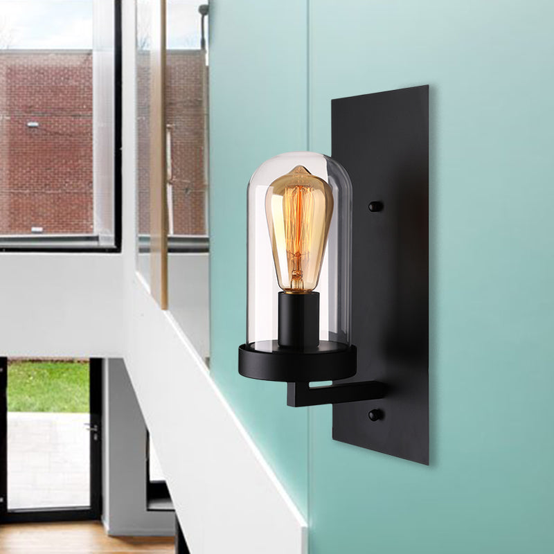 Sikunuo | A wall lamp with a capsule shade made of clear glass, industrial living room wall lighting in black