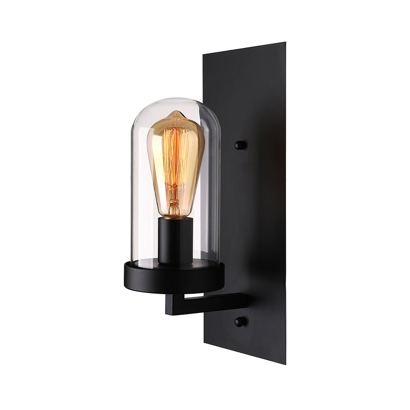 Sikunuo | A wall lamp with a capsule shade made of clear glass, industrial living room wall lighting in black