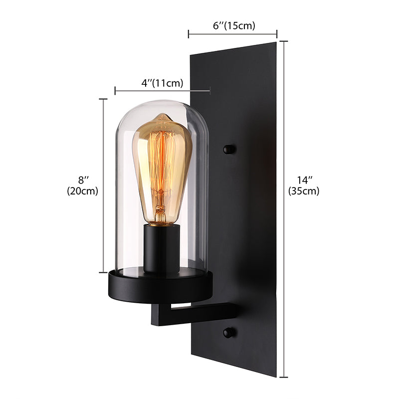 Sikunuo | A wall lamp with a capsule shade made of clear glass, industrial living room wall lighting in black