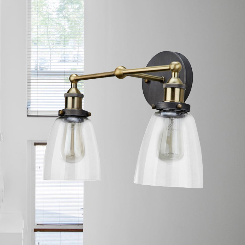 Sikunuo | 2 Light Tapered Sconce Lighting Fixture Industrial Antique Brass Clear Glass Wall Lamp