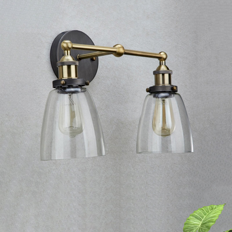 Sikunuo | 2 Light Tapered Sconce Lighting Fixture Industrial Antique Brass Clear Glass Wall Lamp