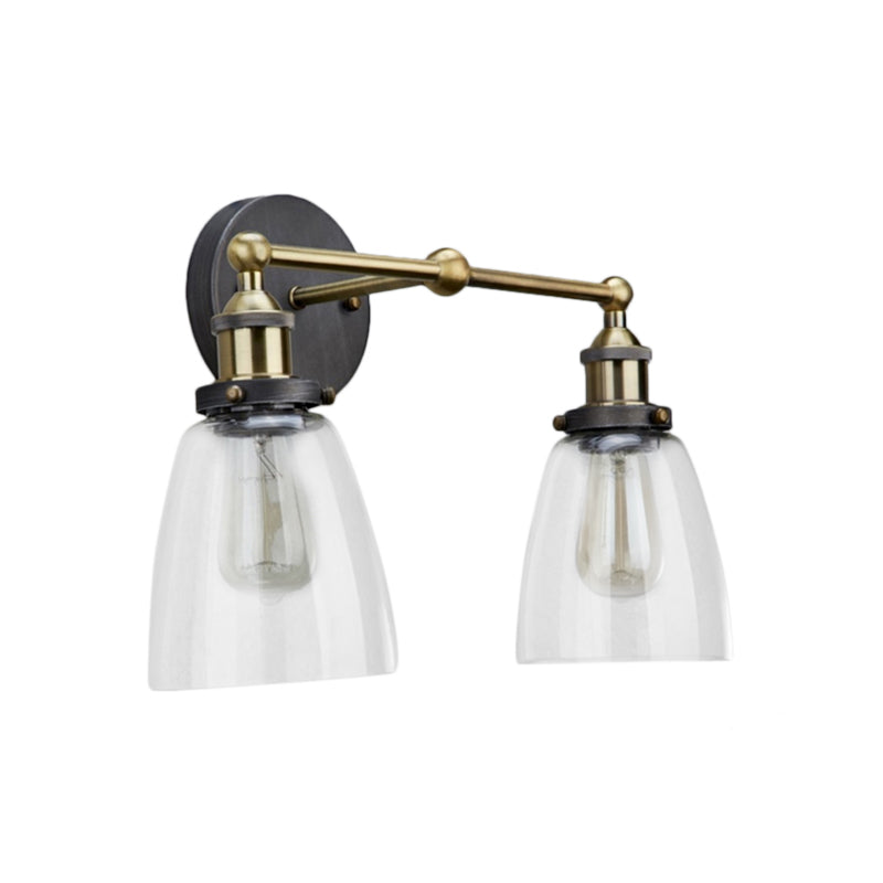 Sikunuo | 2 Light Tapered Sconce Lighting Fixture Industrial Antique Brass Clear Glass Wall Lamp
