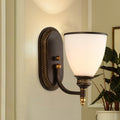 Sikunuo | Bowl Shade Opal Glass Wall Mounted Lamp Rustic Single Bulb Bedroom Wall Lamp Light in Bronze