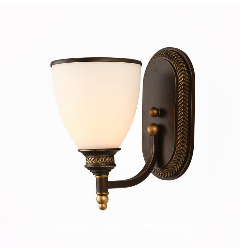 Sikunuo | Bowl Shade Opal Glass Wall Mounted Lamp Rustic Single Bulb Bedroom Wall Lamp Light in Bronze