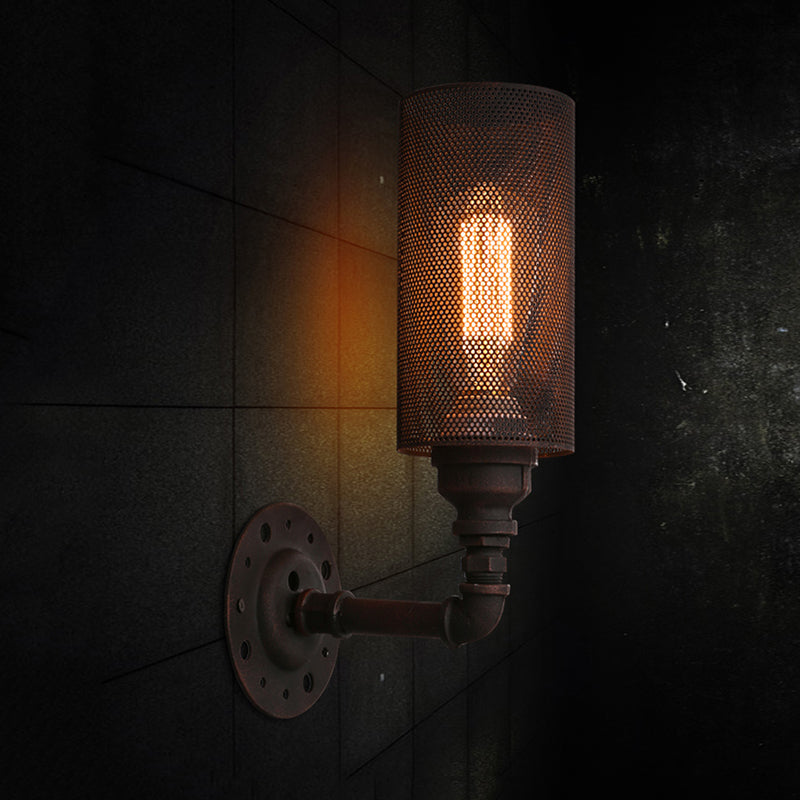 Sikunuo | Metallic Cylinder Wall Lighting with Mesh Pattern Vintage Stylish 1 Light Restaurant Wall Mount Light in Black