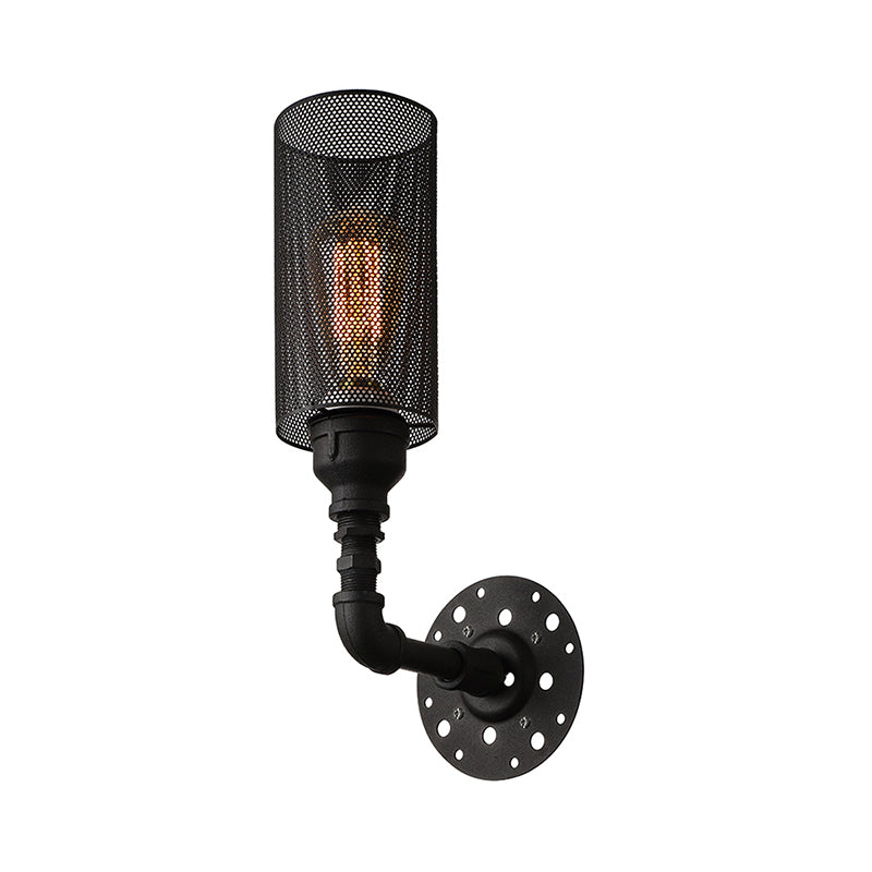 Sikunuo | Metallic Cylinder Wall Lighting with Mesh Pattern Vintage Stylish 1 Light Restaurant Wall Mount Light in Black