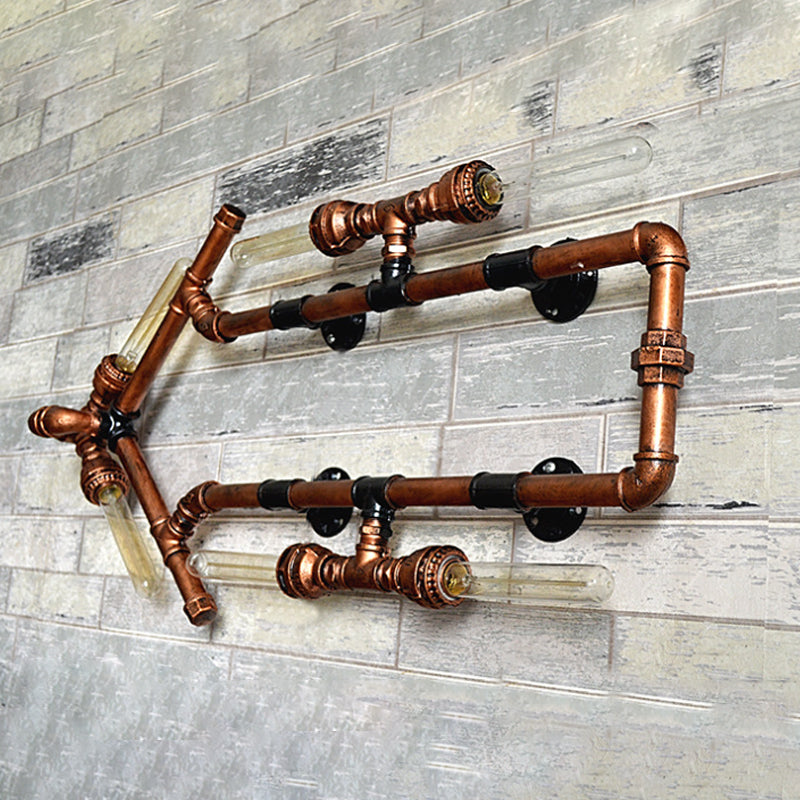 Sikunuo | 6 Bulb Arrow-Shaped Wall Lamp with Tube Retro Industrial Bronze Wrought Iron Wall Lamp for Bathroom