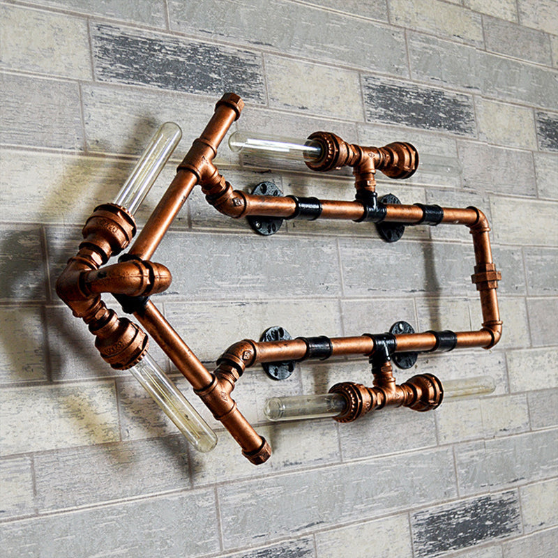 Sikunuo | 6 Bulb Arrow-Shaped Wall Lamp with Tube Retro Industrial Bronze Wrought Iron Wall Lamp for Bathroom