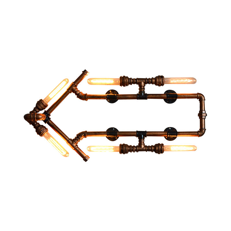 Sikunuo | 6 Bulb Arrow-Shaped Wall Lamp with Tube Retro Industrial Bronze Wrought Iron Wall Lamp for Bathroom