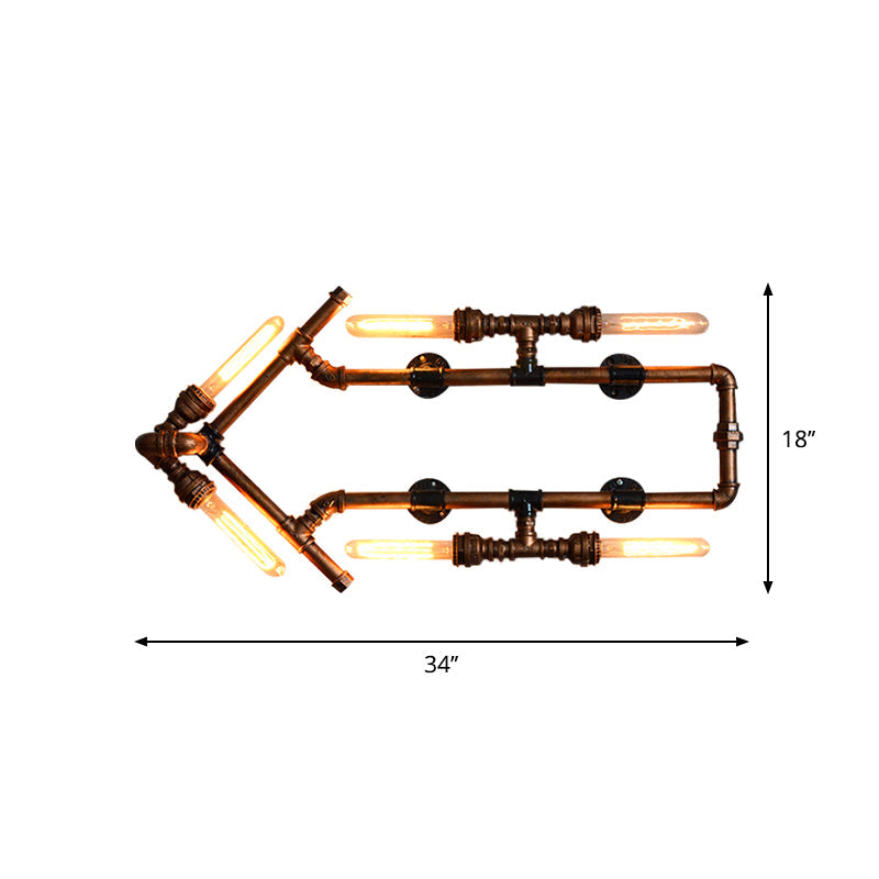 Sikunuo | 6 Bulb Arrow-Shaped Wall Lamp with Tube Retro Industrial Bronze Wrought Iron Wall Lamp for Bathroom