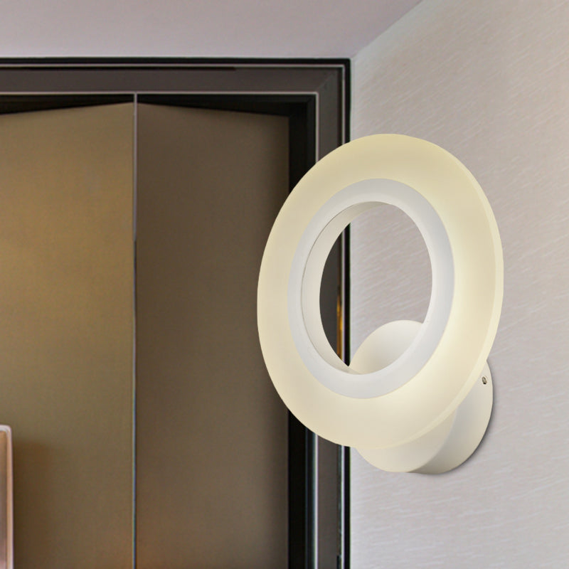 Sikunuo | Modern LED Wall Mounted Light White Ring Wall Lamp with Acrylic Shade in Warm/White Light