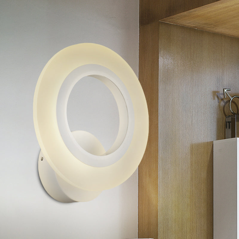 Sikunuo | Modern LED Wall Mounted Light White Ring Wall Lamp with Acrylic Shade in Warm/White Light