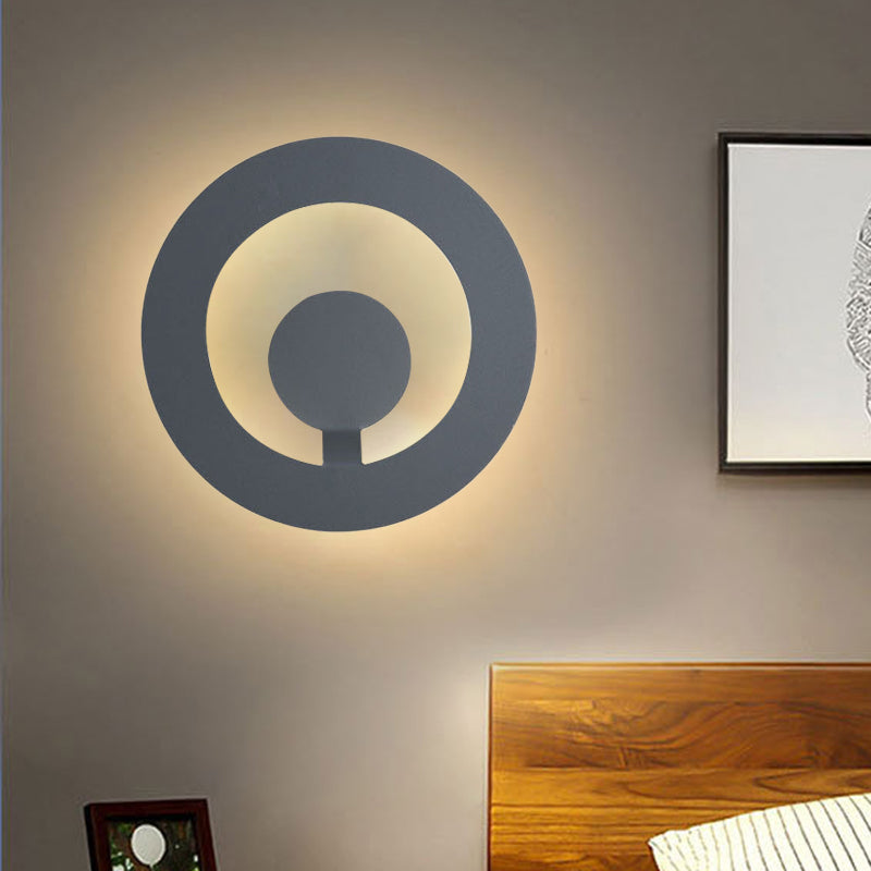 Sikunuo | Gray Finish Round Wall Light Minimalist 7"/9" Dia LED Metal Wall Light for Living Room