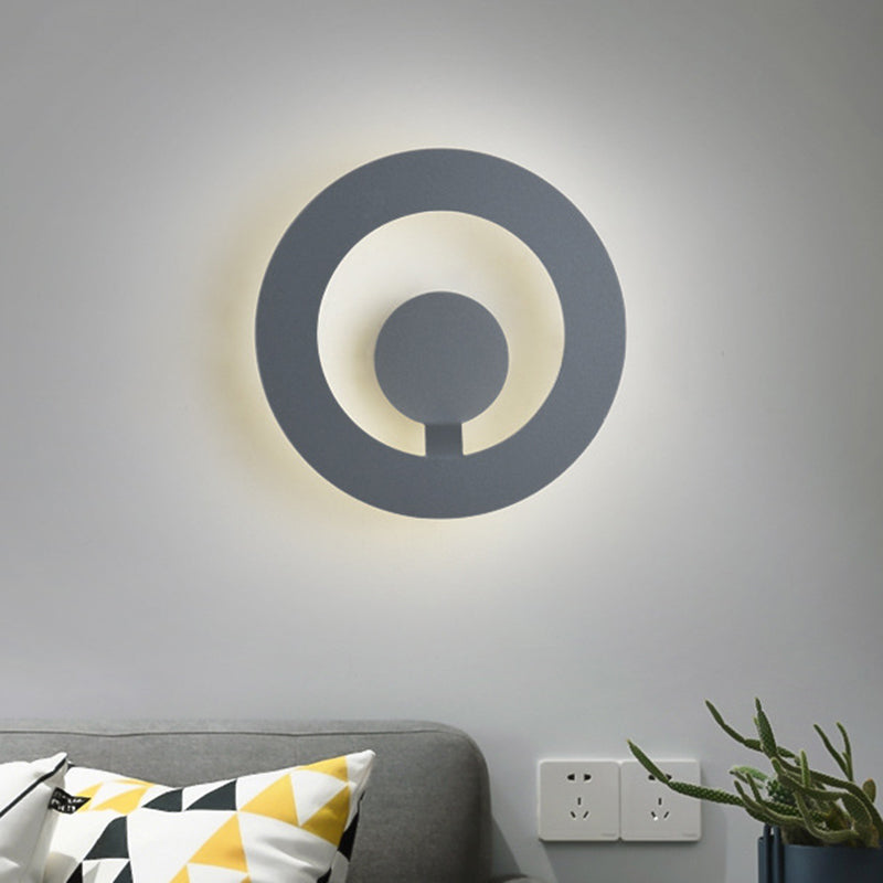 Sikunuo | Gray Finish Round Wall Light Minimalist 7"/9" Dia LED Metal Wall Light for Living Room