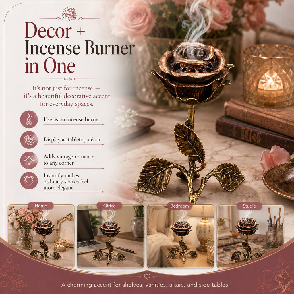 🌹💕 Vintage Rose Incense Burner – A Thoughtful Gift for Meditation & Relaxation Lovers ✨🕯️