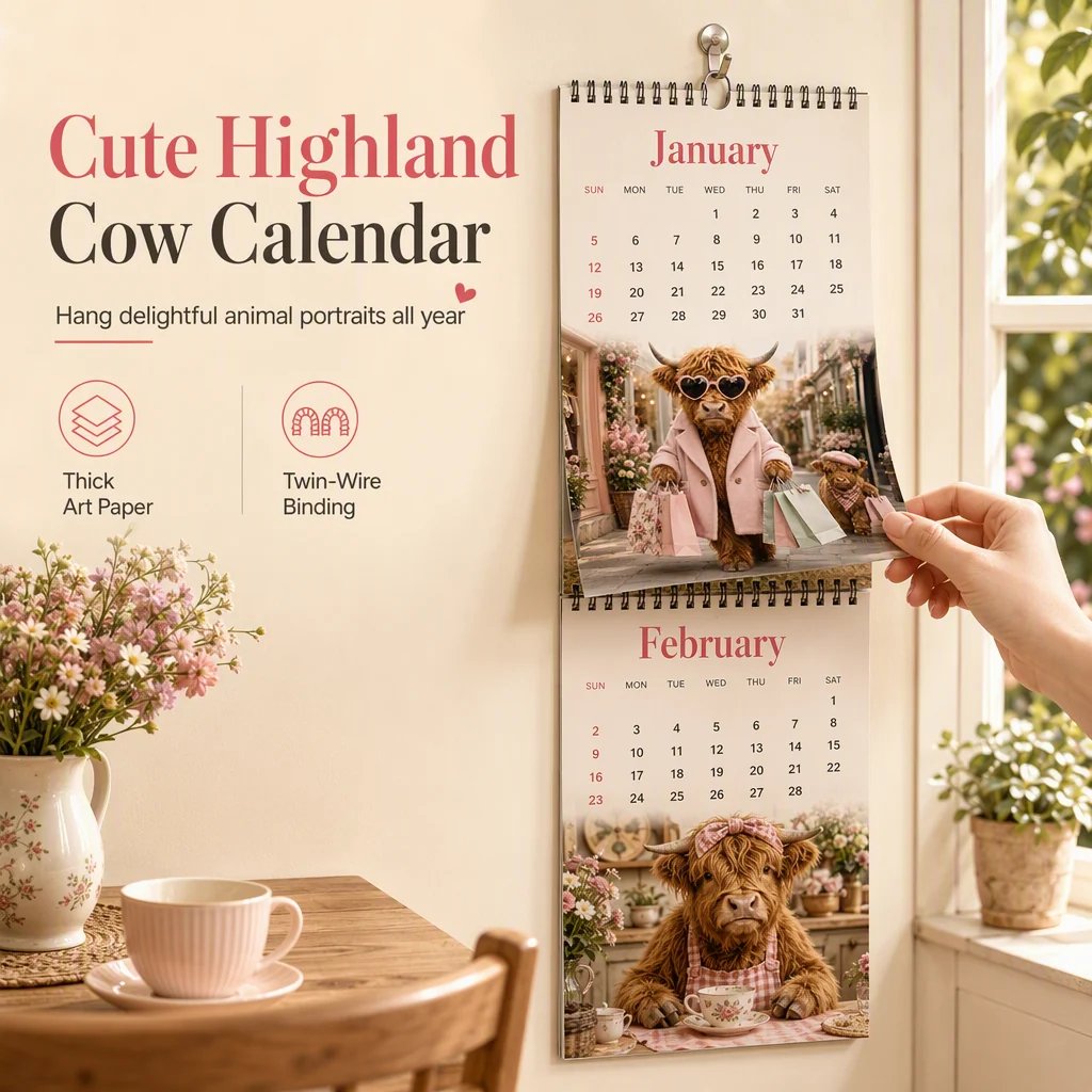 Highland Cow 12-Month Wall Calendar