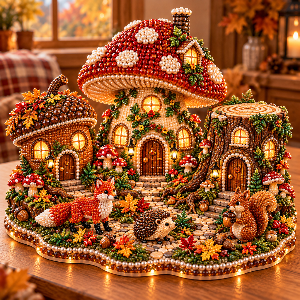 DIY Sparkling Autumn Village — 3D Diamond Art Decoration Kit