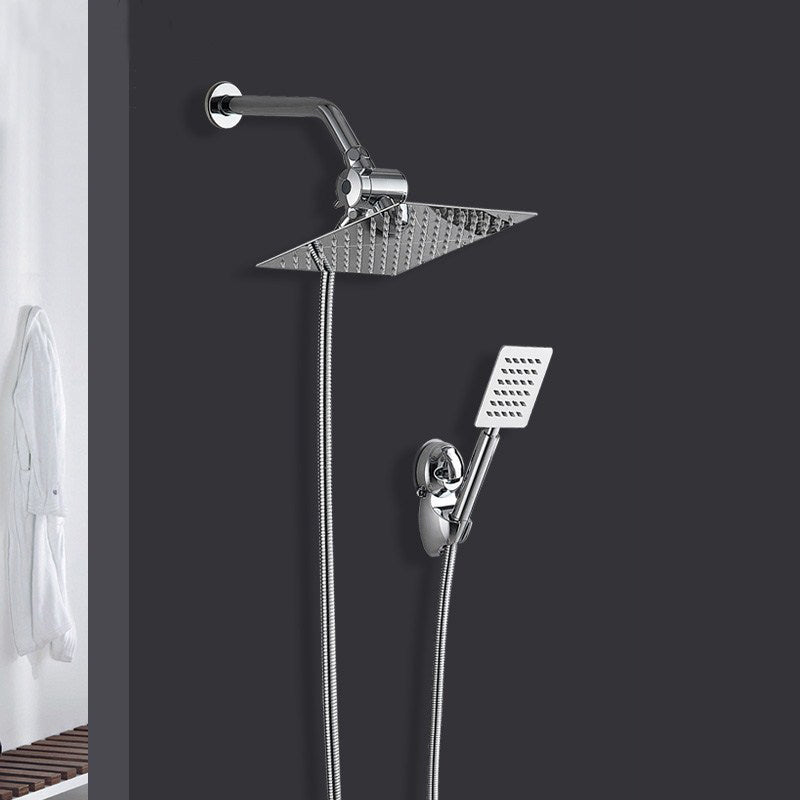 Sikunuo | Silver Square Double Shower Head Modern Water Filtration Wall-Mounted Shower Head