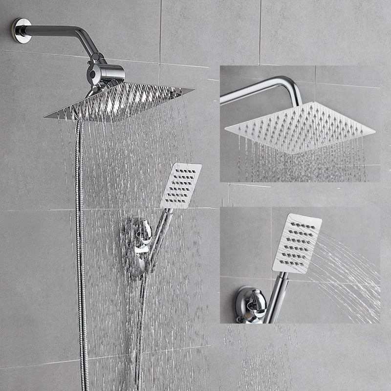 Sikunuo | Silver Square Double Shower Head Modern Water Filtration Wall-Mounted Shower Head