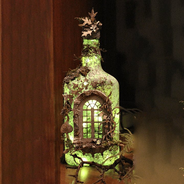 Sikunuo | Altered Art Bottle - Mystical forest stories
