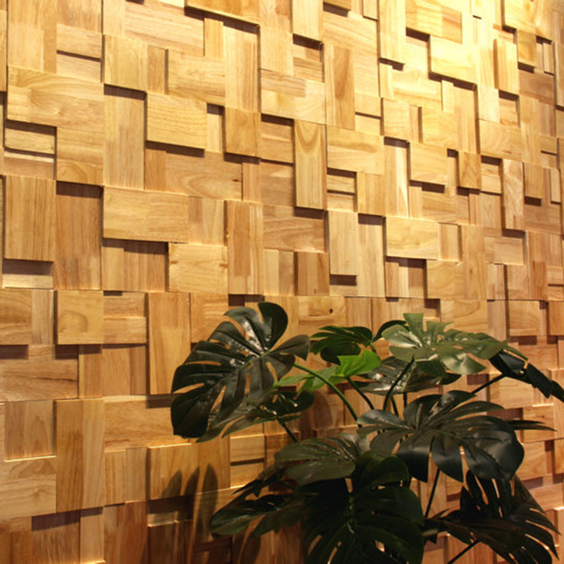 Sikunuo | Mosaic Wood Wall Cladding Glue Living Room Modern Style Wood Plank