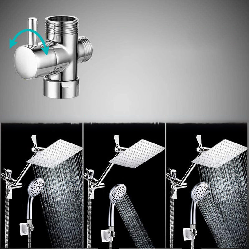 Sikunuo | Modern Style Dual Showerhead 9-Spray Silver Wall-Mounted Showerhead