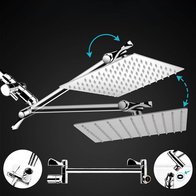 Sikunuo | Modern Style Dual Showerhead 9-Spray Silver Wall-Mounted Showerhead