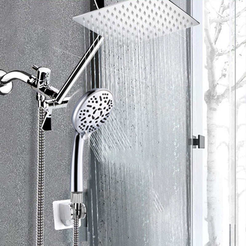 Sikunuo | Modern Style Dual Showerhead 9-Spray Silver Wall-Mounted Showerhead