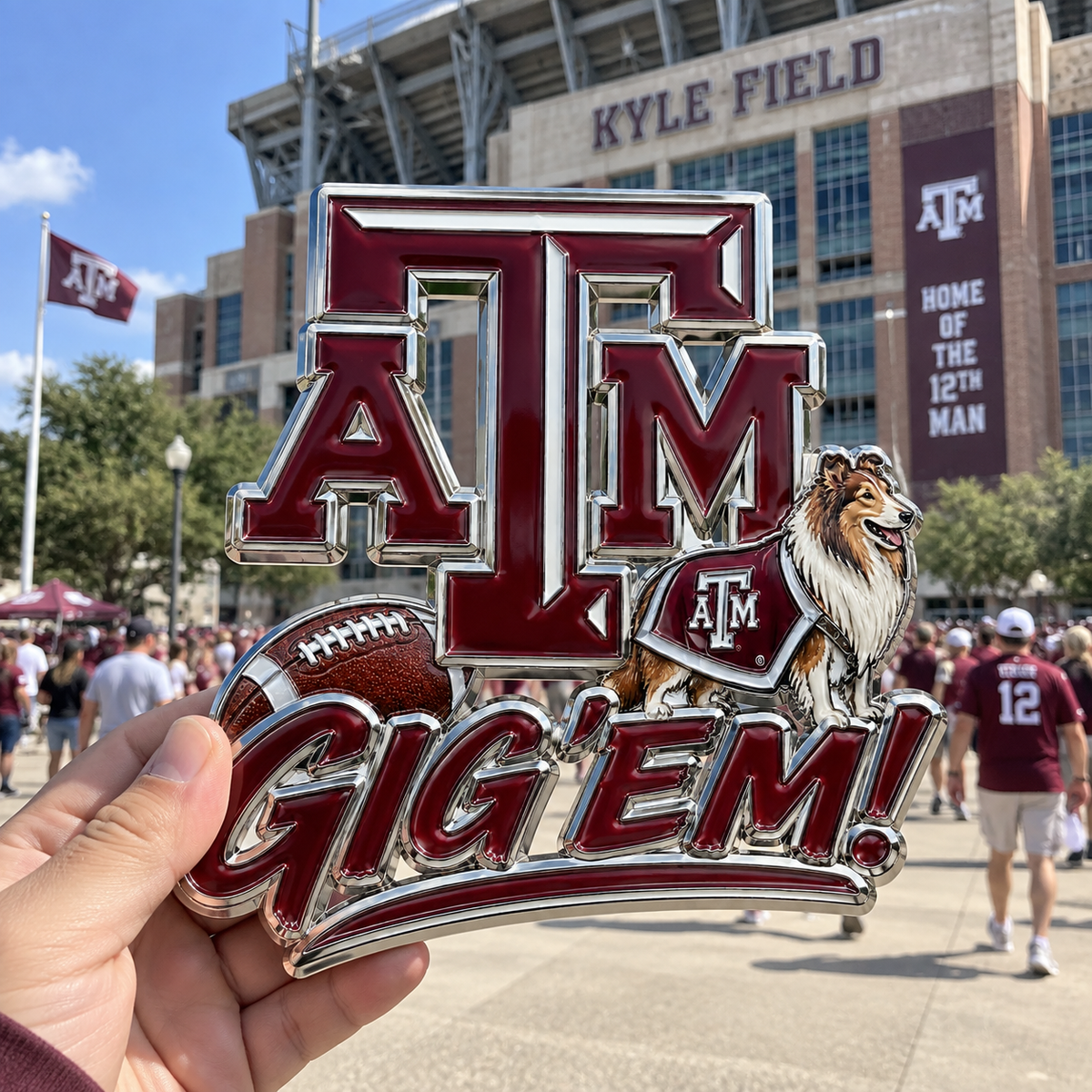 Gig 'em! Car Emblem Metal Badge